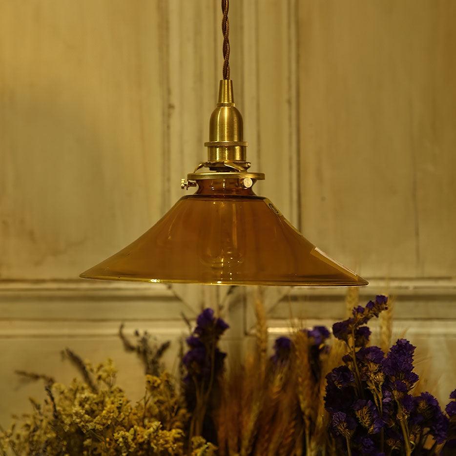 Solara Pendelleuchte Bernstein Glas Messing Esszimmer-Letslighting