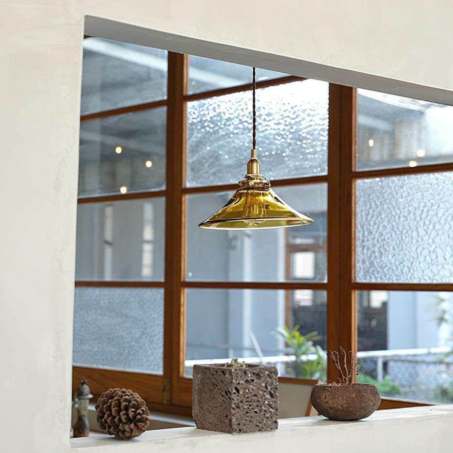 Solara Pendelleuchte Bernstein Glas Messing Esszimmer-Letslighting