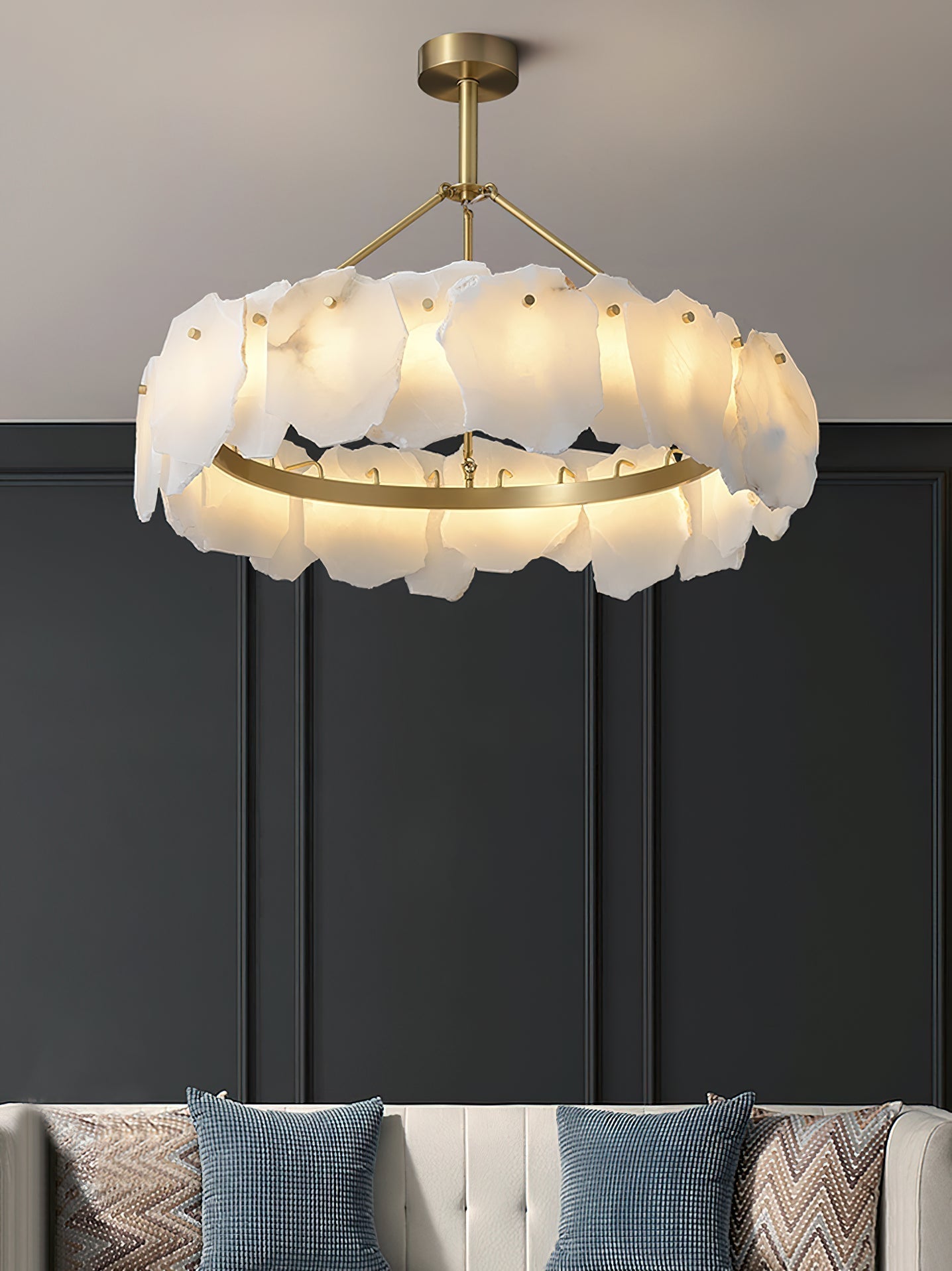 Cryon Postmodern Luxury Brass Alabaster Chandelier - Letslighting