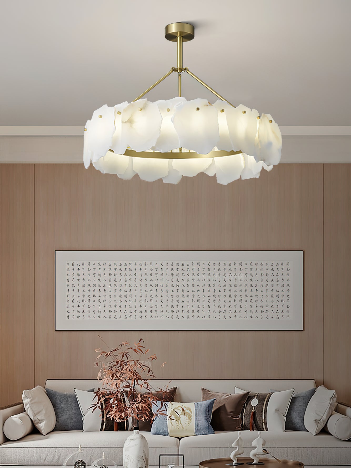 Cryon Postmodern Luxury Brass Alabaster Chandelier - Letslighting