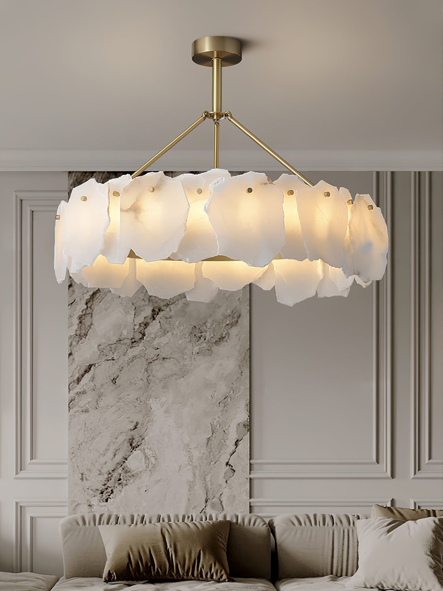 Cryon Postmodern Luxury Brass Alabaster Chandelier - Letslighting