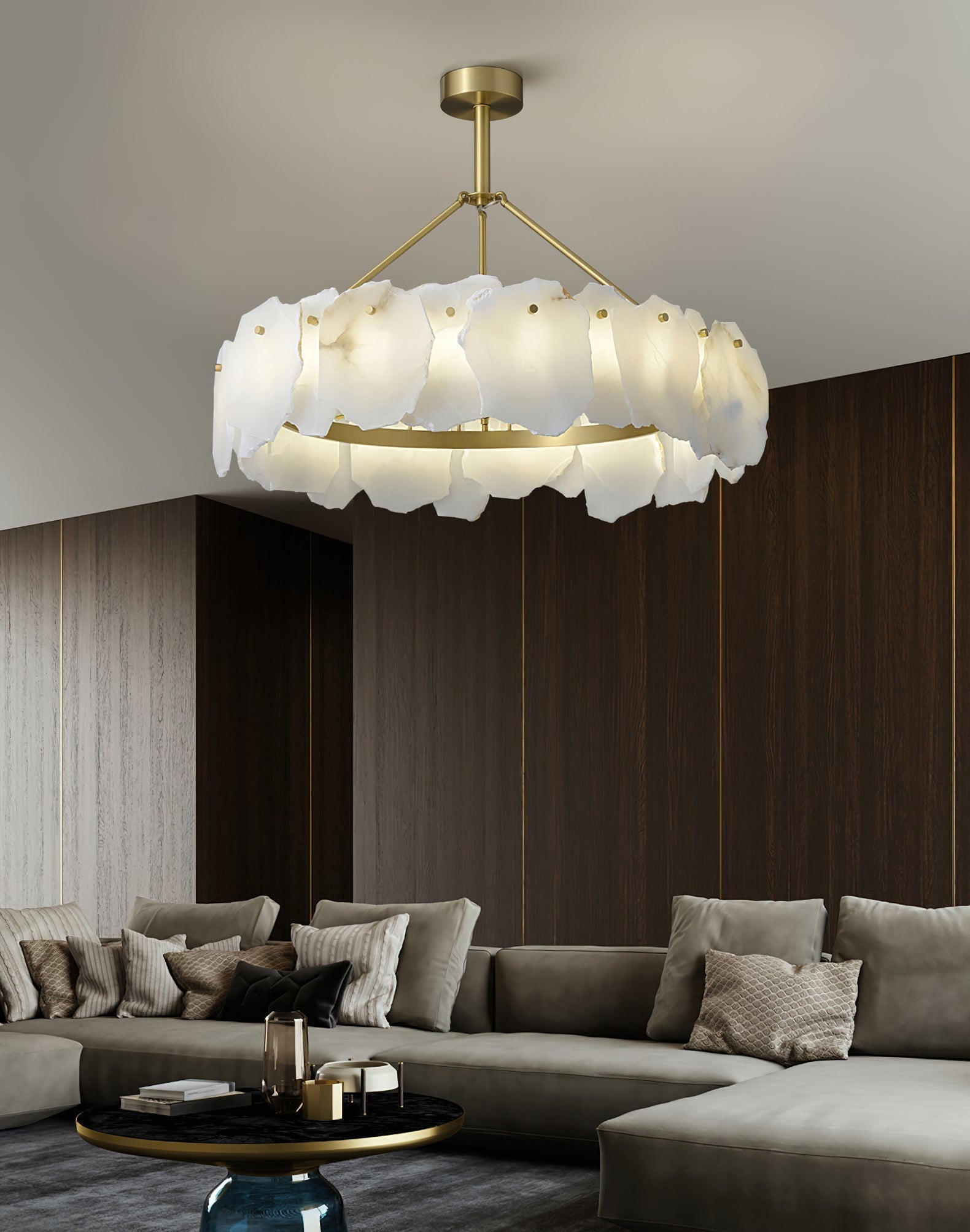 Cryon Postmodern Luxury Brass Alabaster Chandelier - Letslighting