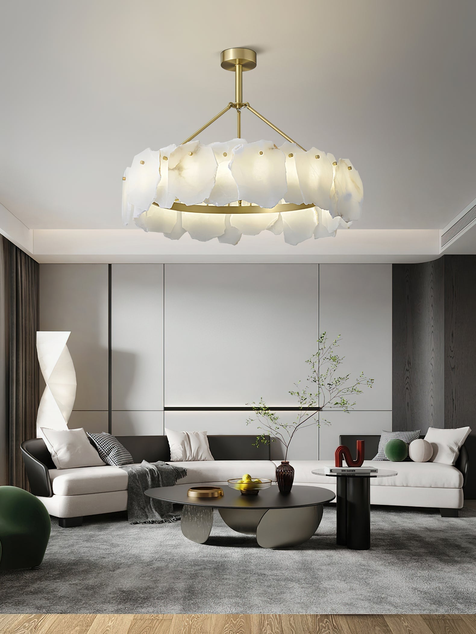 Cryon Postmodern Luxury Brass Alabaster Chandelier - Letslighting