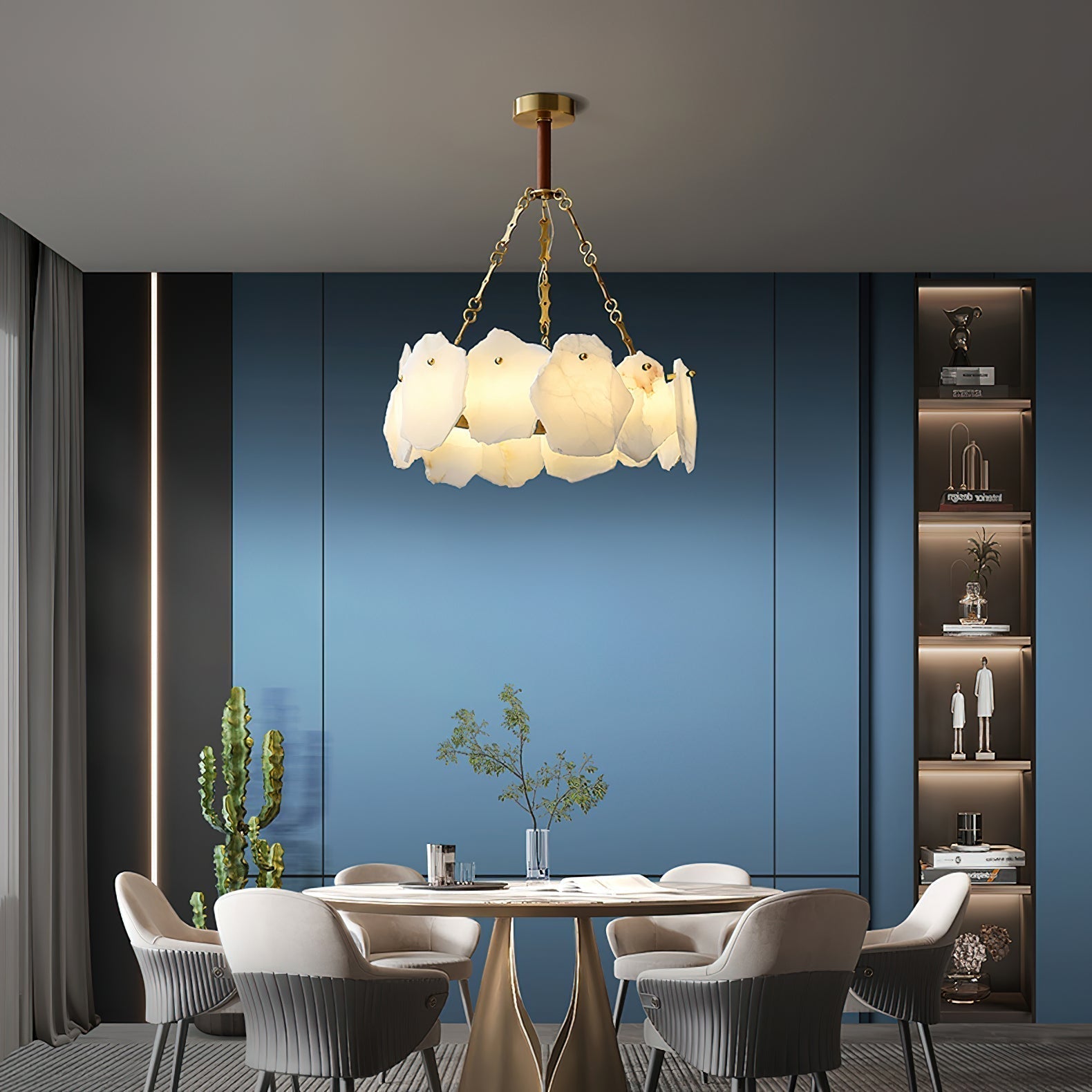 Alora Postmodern Luxury Round Brass Marble Chandelier - Letslighting