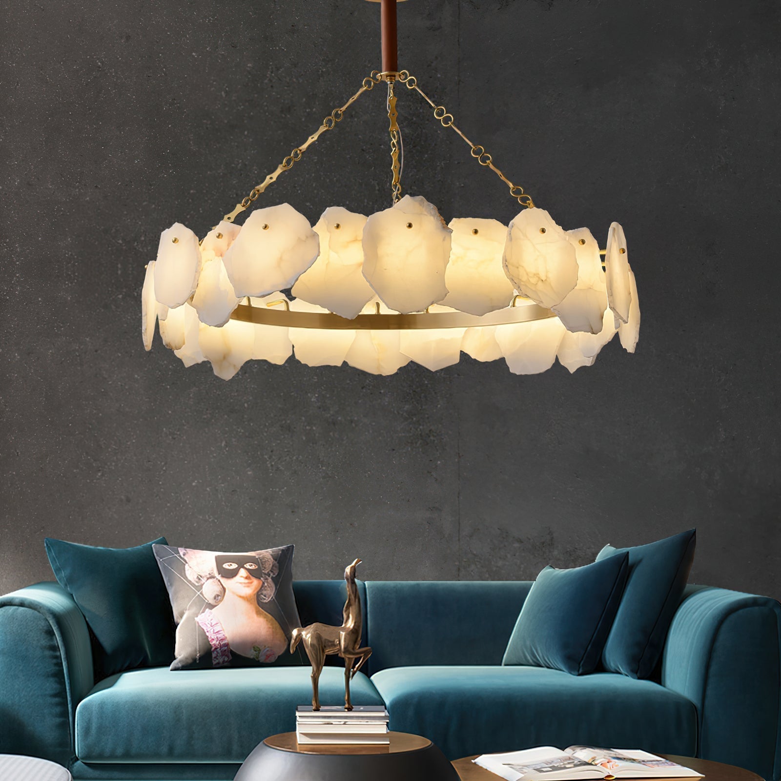 Alora Postmodern Luxury Round Brass Marble Chandelier - Letslighting