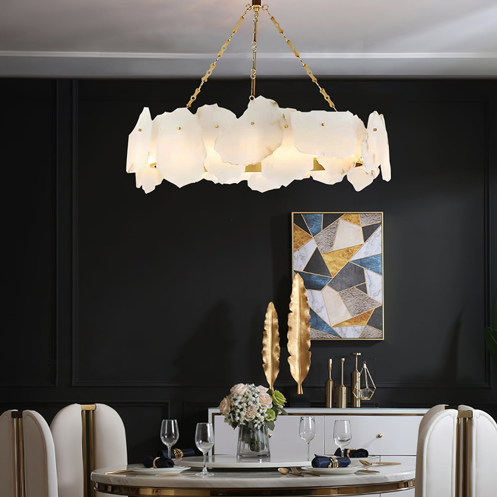 Alora Postmodern Luxury Round Brass Marble Chandelier - Letslighting