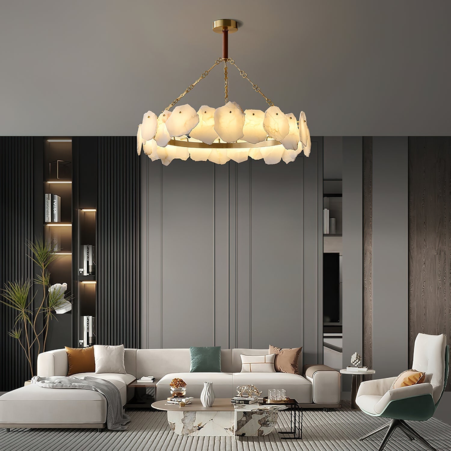 Alora Postmodern Luxury Round Brass Marble Chandelier - Letslighting