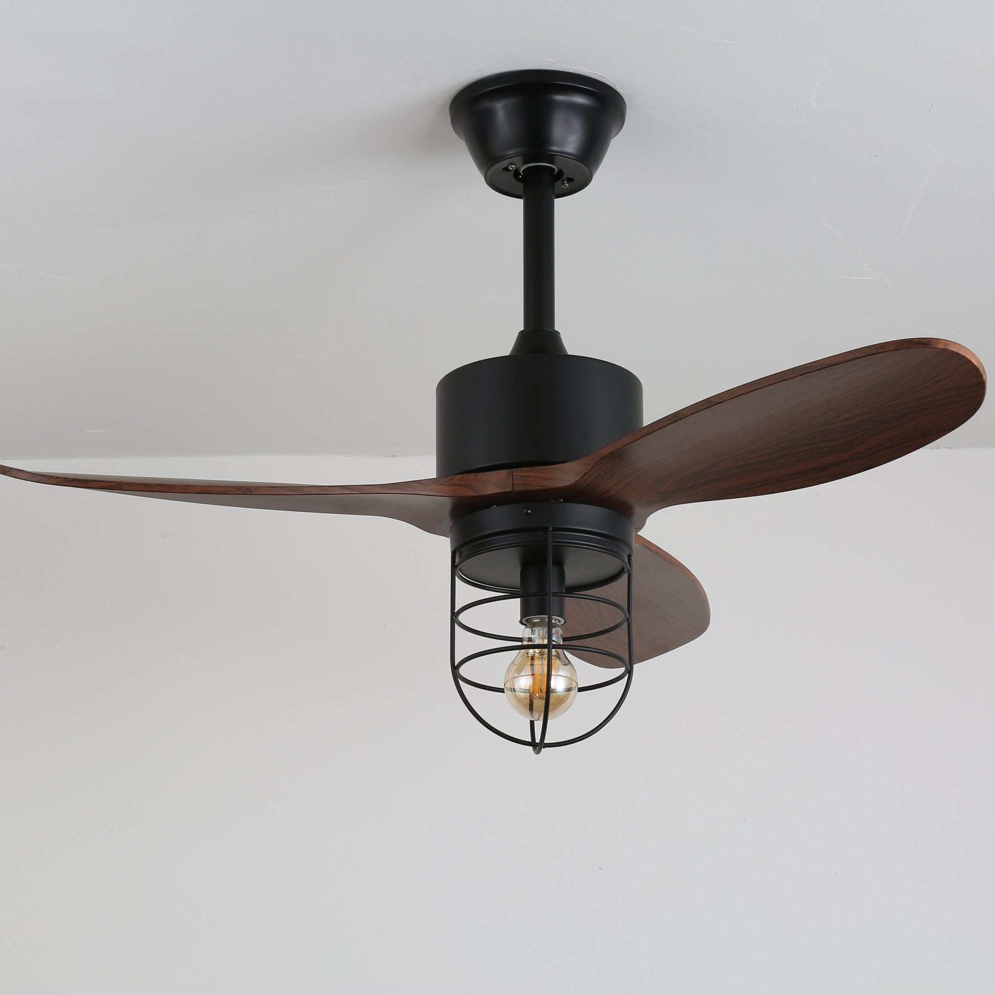 Brisora Industrie-Deckenventilatorleuchte aus Holz, Komponenten der Installationsanleitung