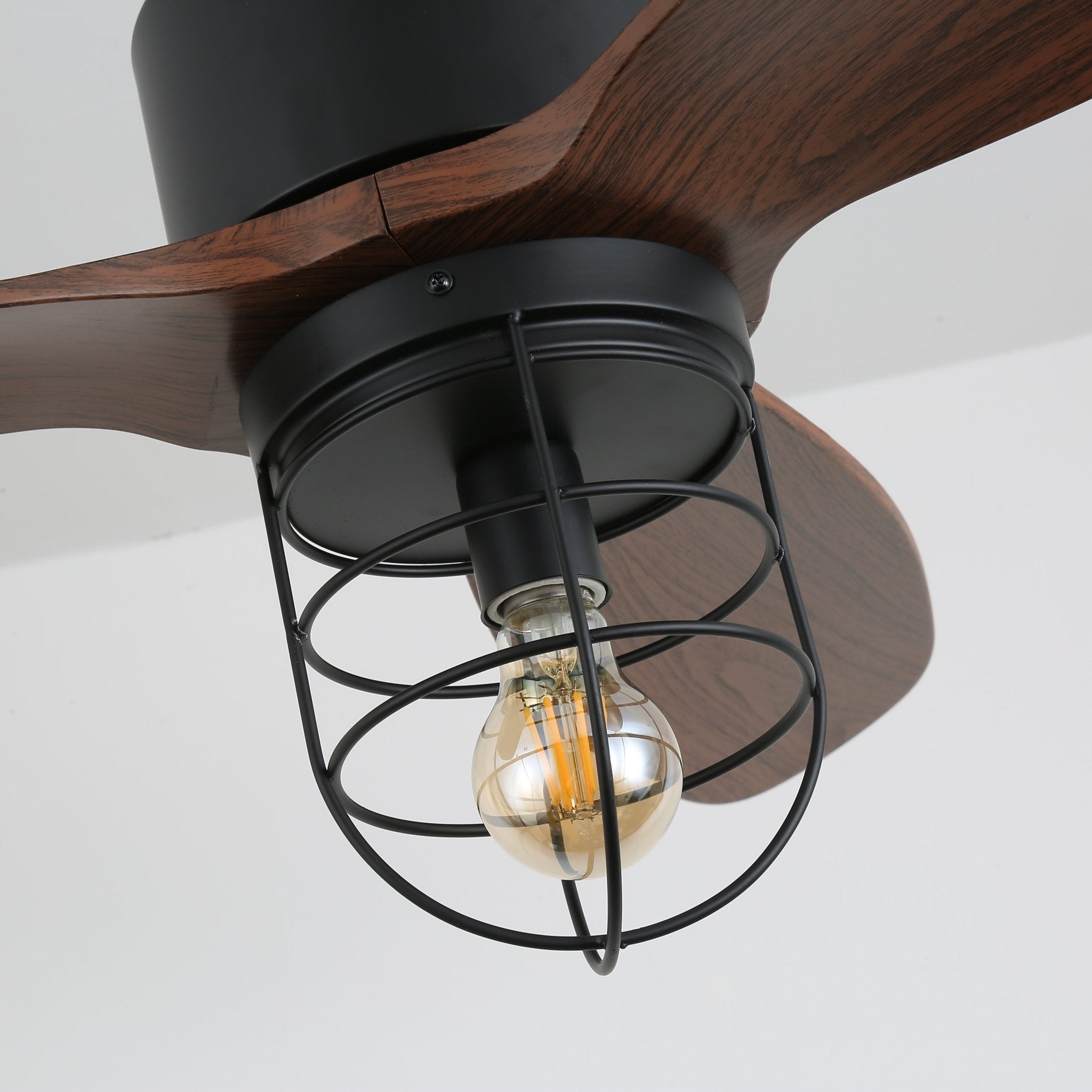 Brisora Industrie-Deckenventilatorleuchte aus Holz, Draufsicht