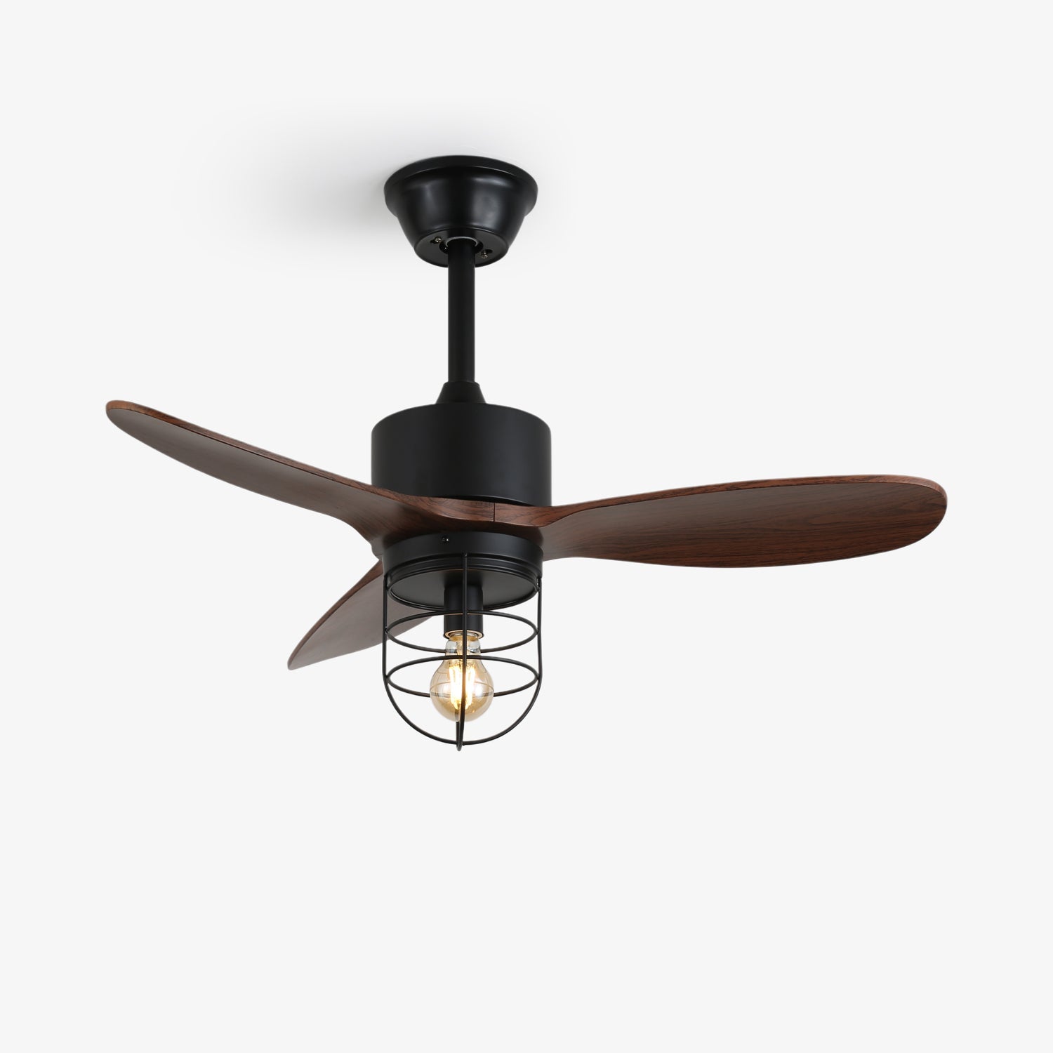 Brisora Industrie-Deckenventilatorleuchte aus Holz, Vorderansicht