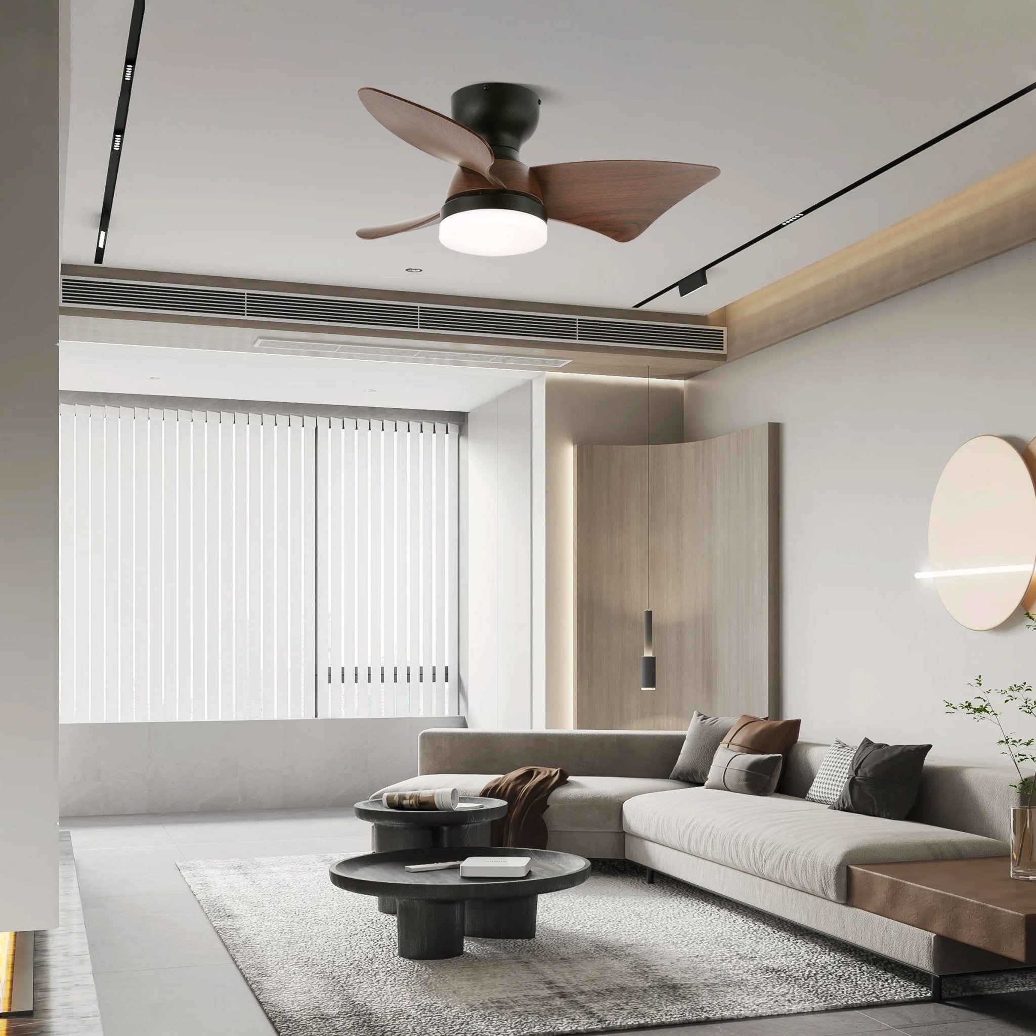 Mirella Deckenventilatorleuchte mit ABS-Flügeln in Holzmaserung