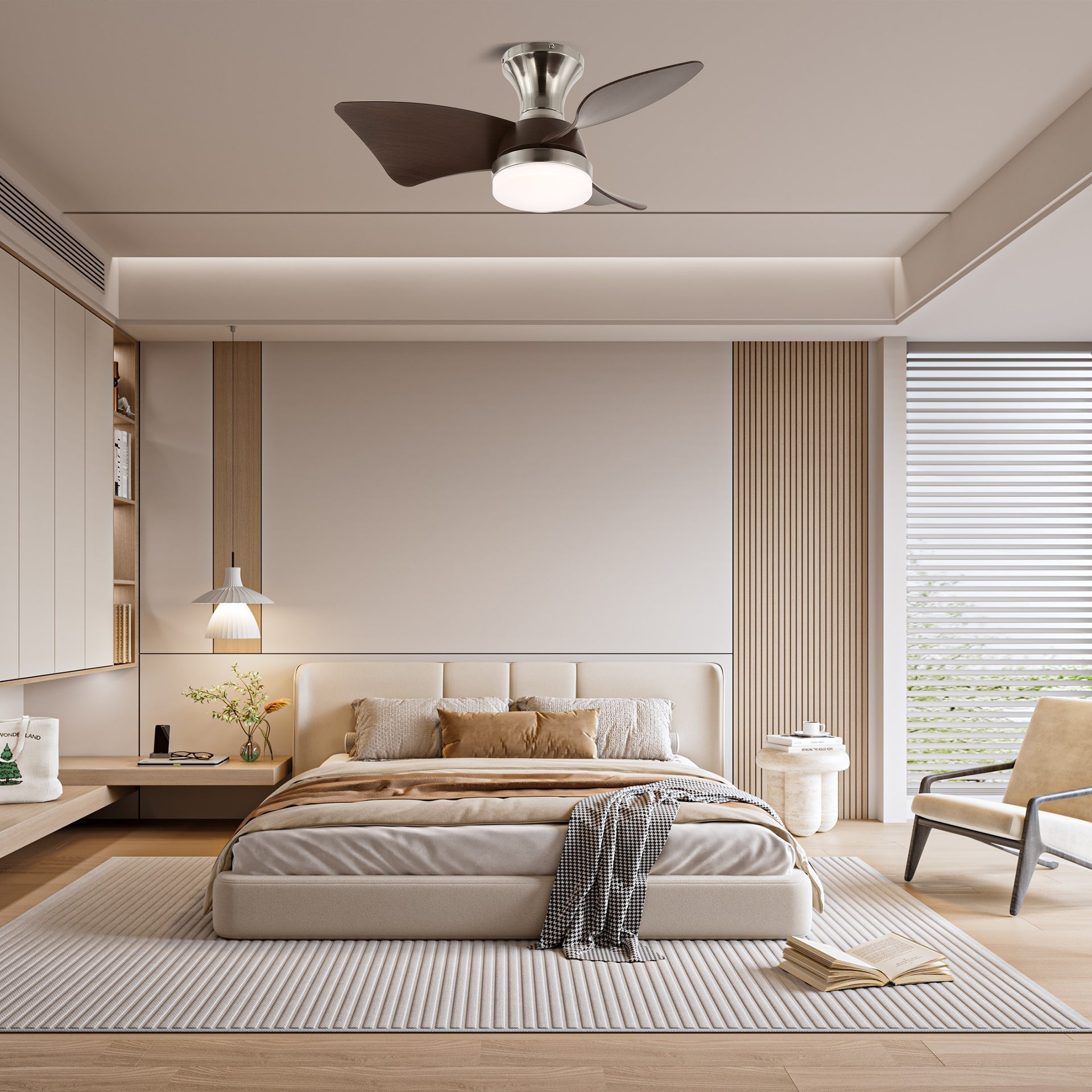Mirella Deckenventilatorleuchte in Walnussholzmaserung