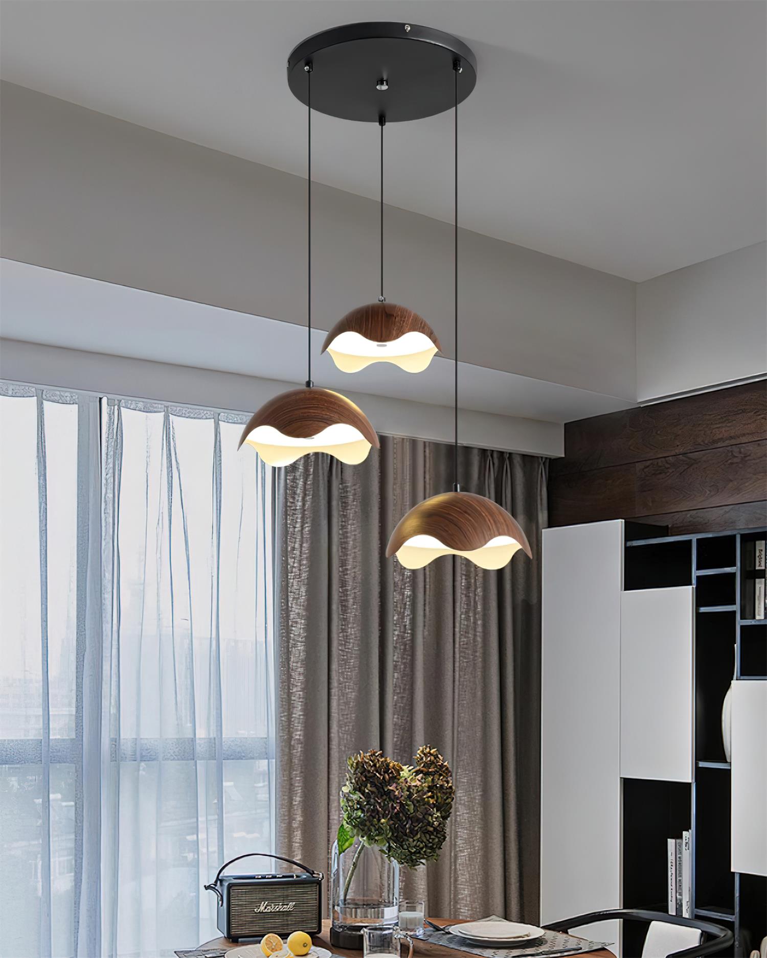 Pendelleuchte Holzmaserung Metallschirm Minimalistisch-Letslighting