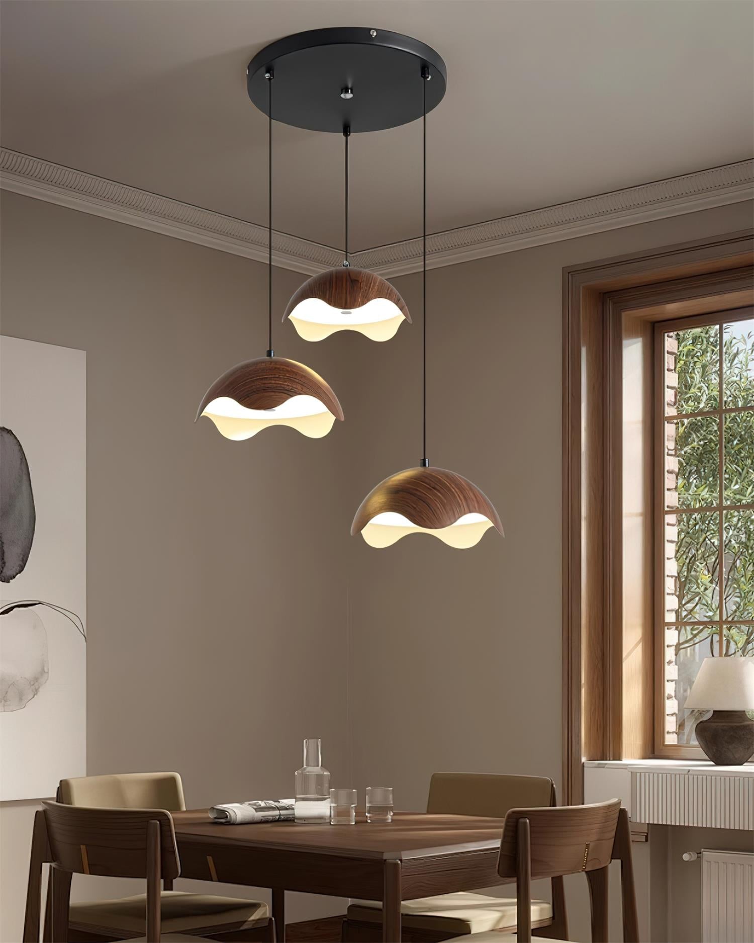 Pendelleuchte Holzmaserung Metallschirm Minimalistisch-Letslighting