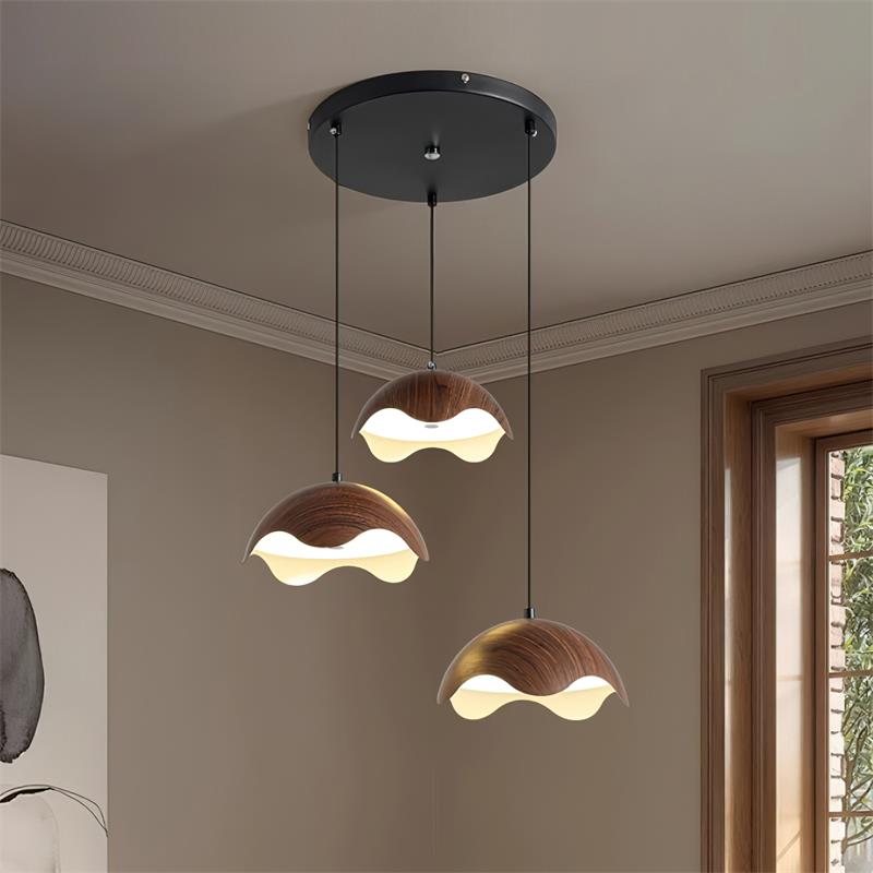 Pendelleuchte Holzmaserung Metallschirm Minimalistisch-Letslighting