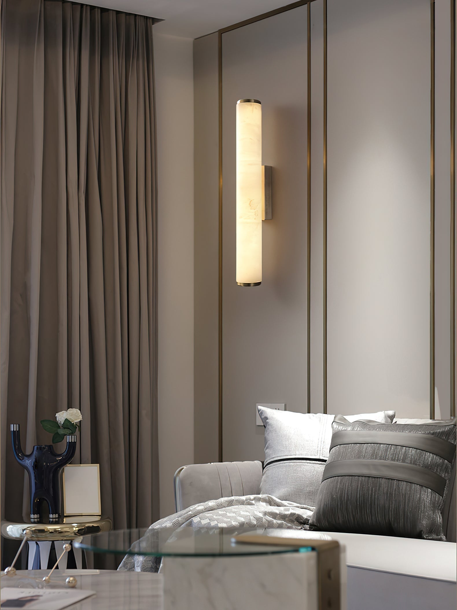 Arcus Modern Minimalist Elegance Brass Alabaster Sconce Wall Lamp - Letslighting