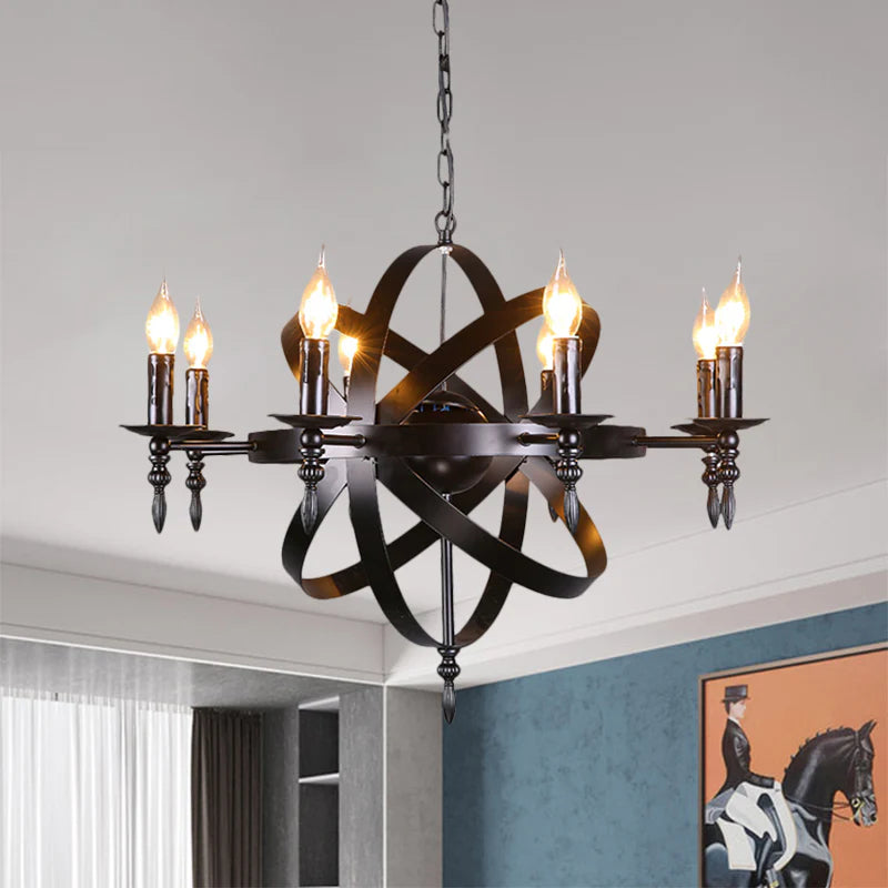 Silva Retro Kerze LED-Kronleuchter Metall Glas Schwarz Esszimmer