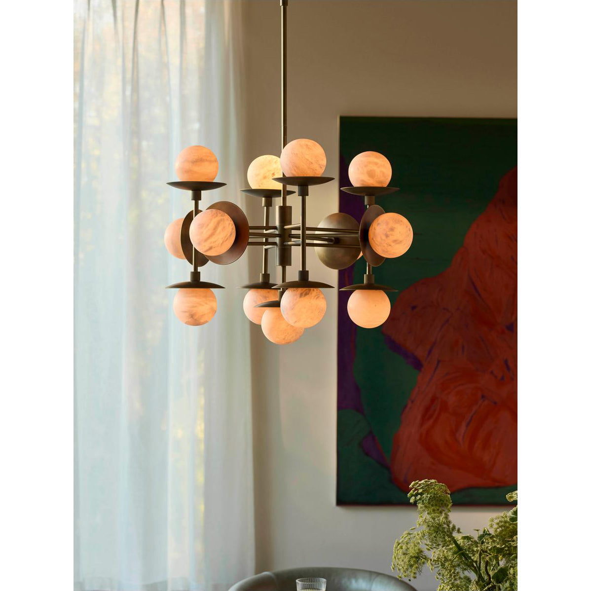 Xenon Vintage Industrial Brass Metal Alabaster Chandelier - Letslighting