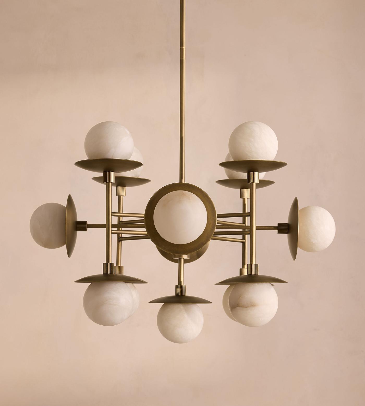 Xenon Vintage Industrial Brass Metal Alabaster Chandelier - Letslighting