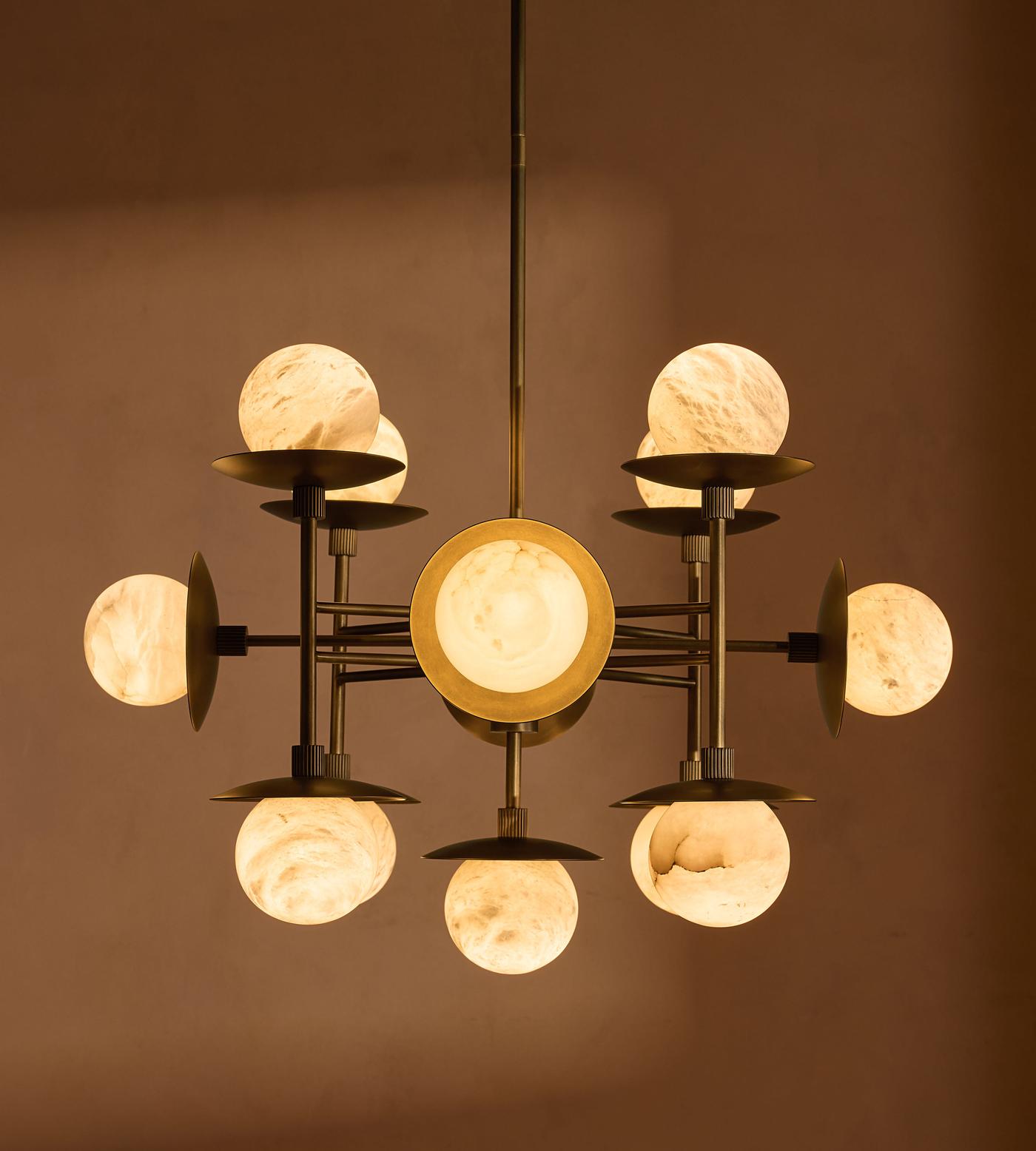Xenon Vintage Industrial Brass Metal Alabaster Chandelier - Letslighting