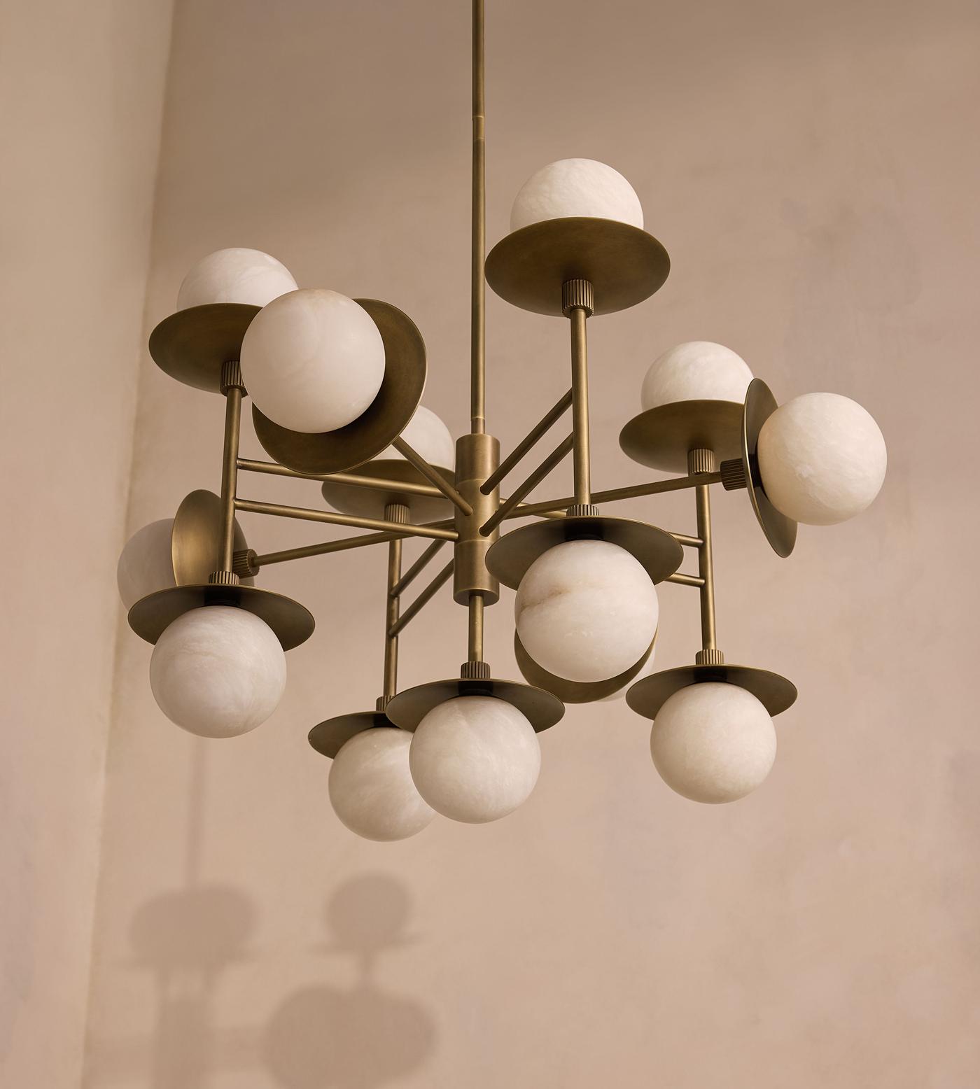 Xenon Vintage Industrial Brass Metal Alabaster Chandelier - Letslighting