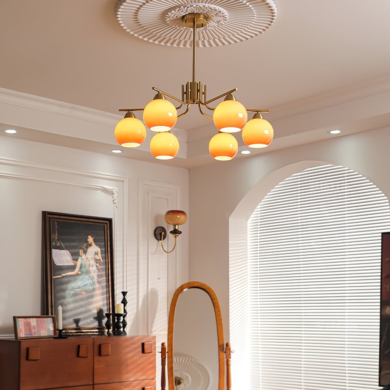 Lustra Kronleuchter Messing Karamell Globus Minimalist-Letslighting
