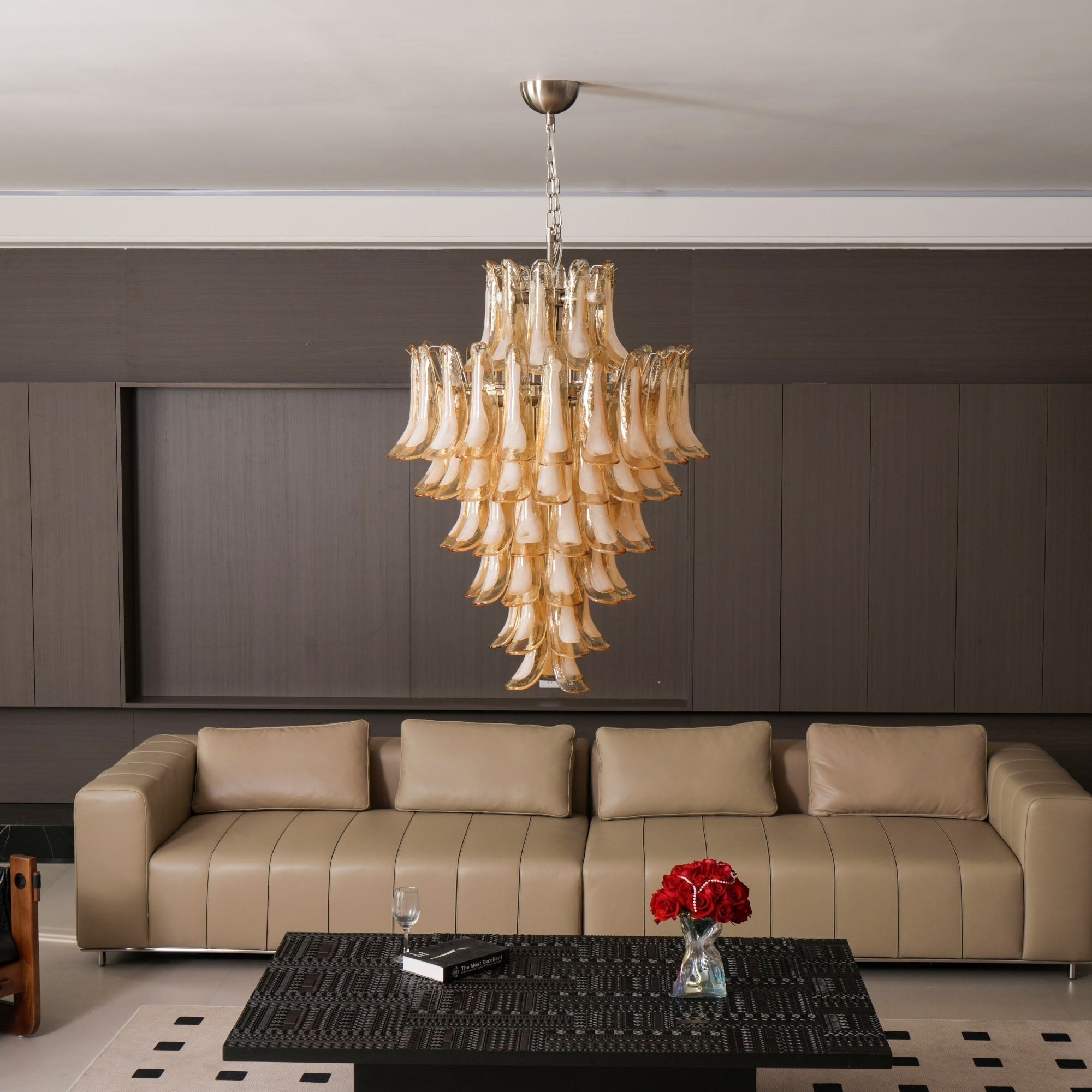 Aurora Chandelier Amber Murano Glass Petal Layered Luxury - Neutralighting