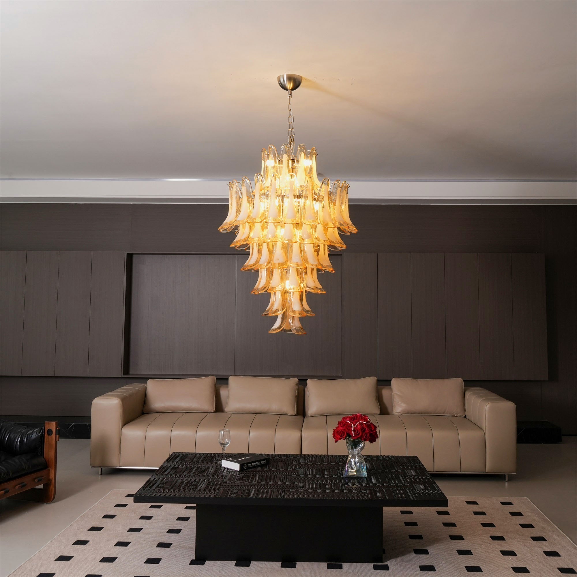 Aurora Chandelier Amber Murano Glass Petal Layered Luxury - Neutralighting
