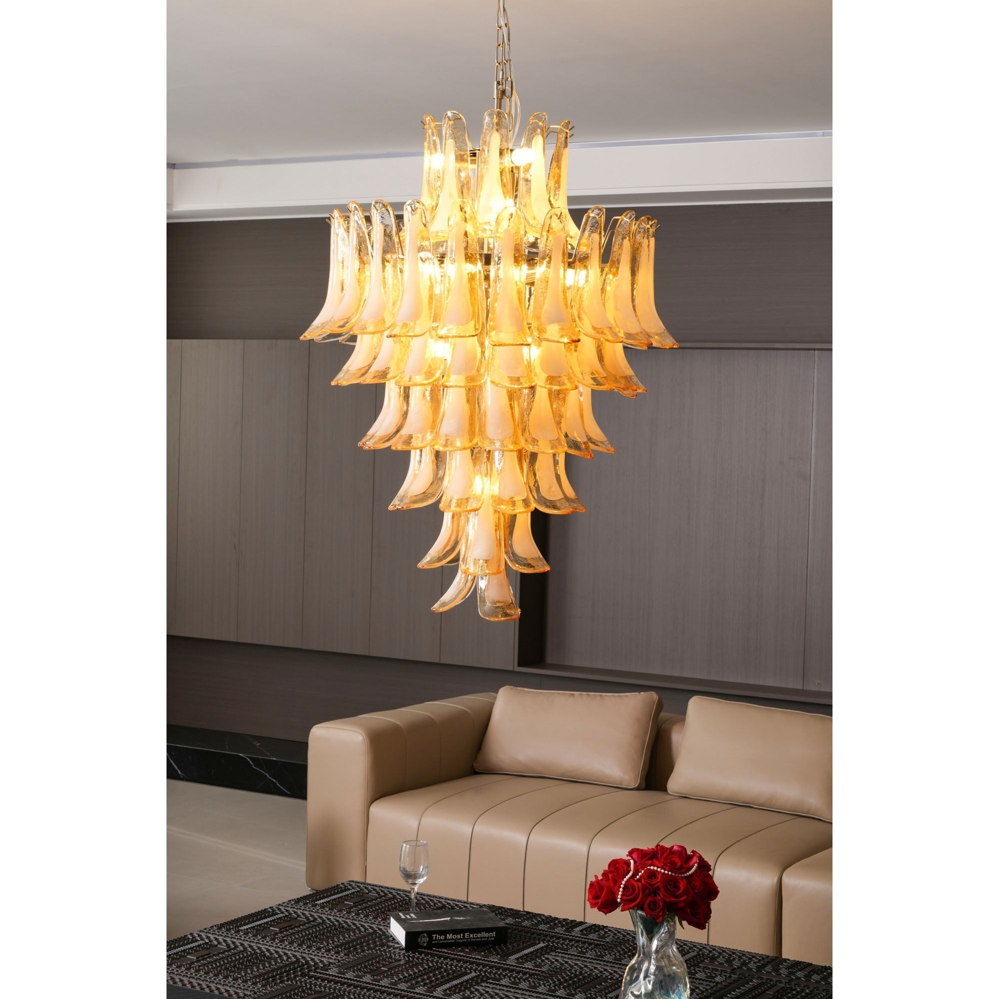 Zinc Postmodern Luxury Petal Glass Metal Chandelier - Letslighting