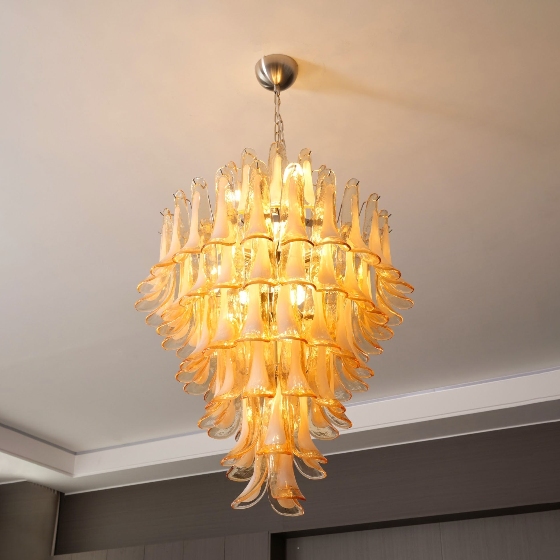 Zinc Postmodern Luxury Petal Glass Metal Chandelier - Letslighting