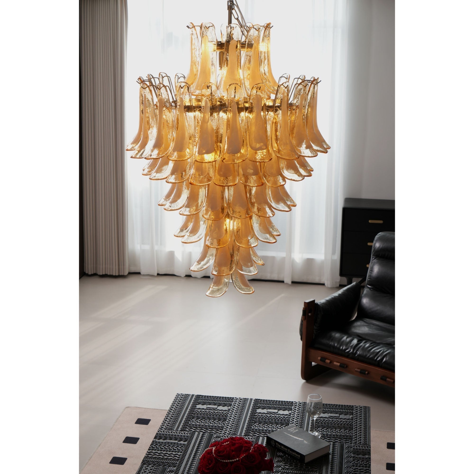 Aurora Chandelier Amber Murano Glass Petal Layered Luxury - Neutralighting