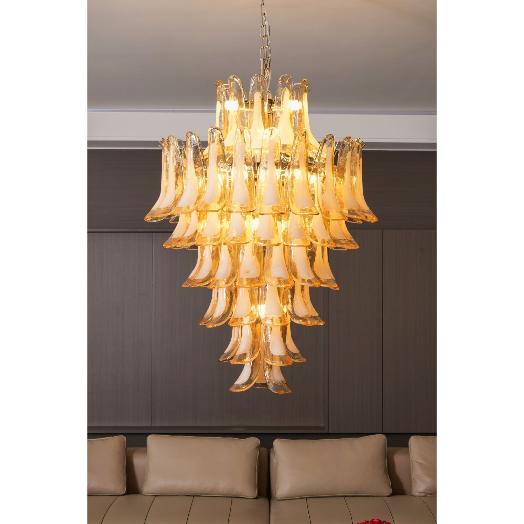 Aurora Chandelier Amber Murano Glass Petal Layered Luxury - Neutralighting