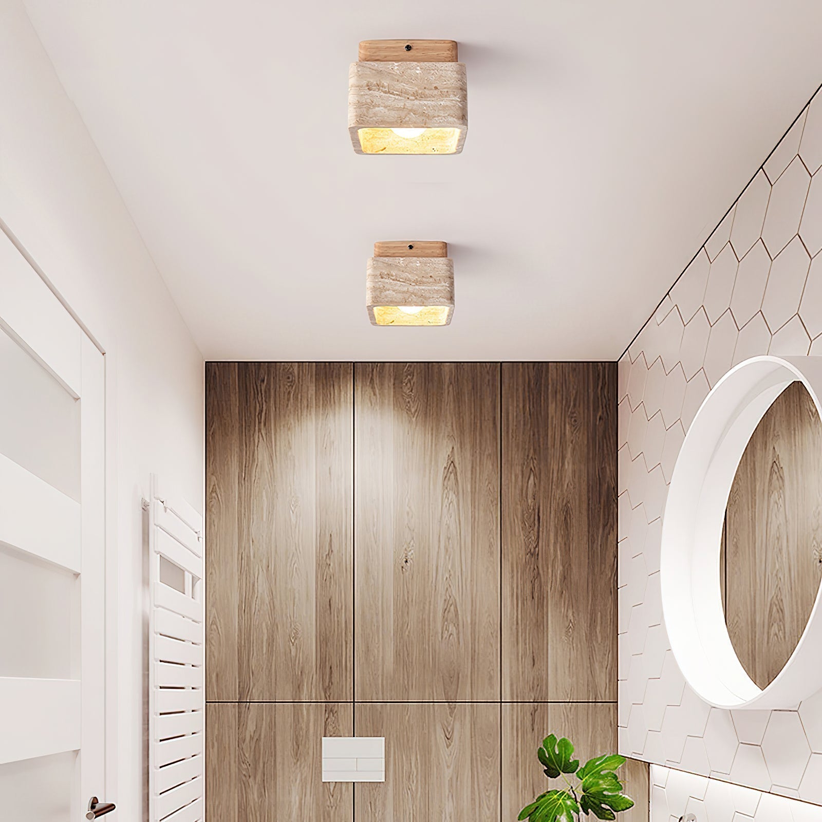Vellin Travertine Square Flush Mount Ceiling Light - Letslighting