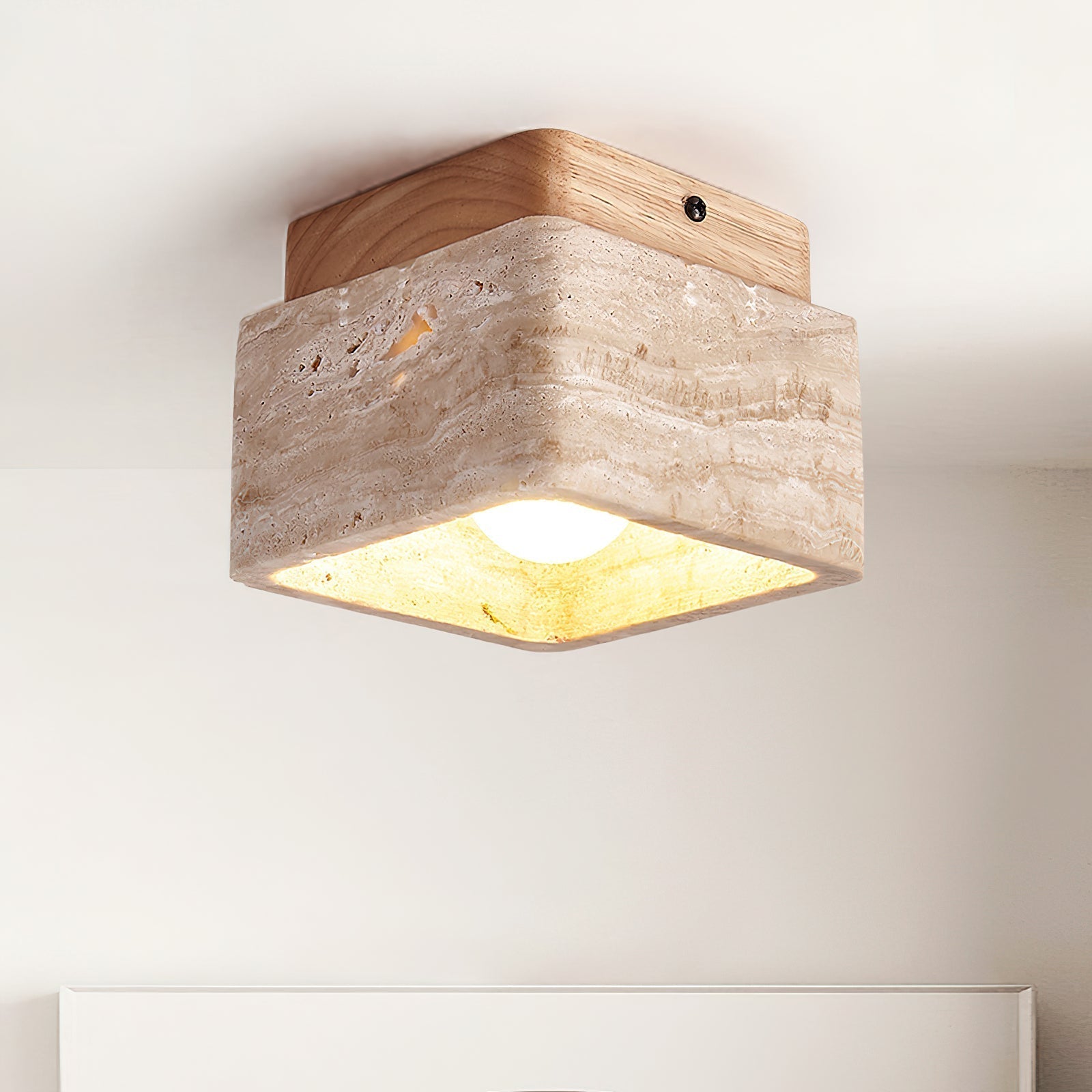 Vellin Travertine Square Flush Mount Ceiling Light - Letslighting