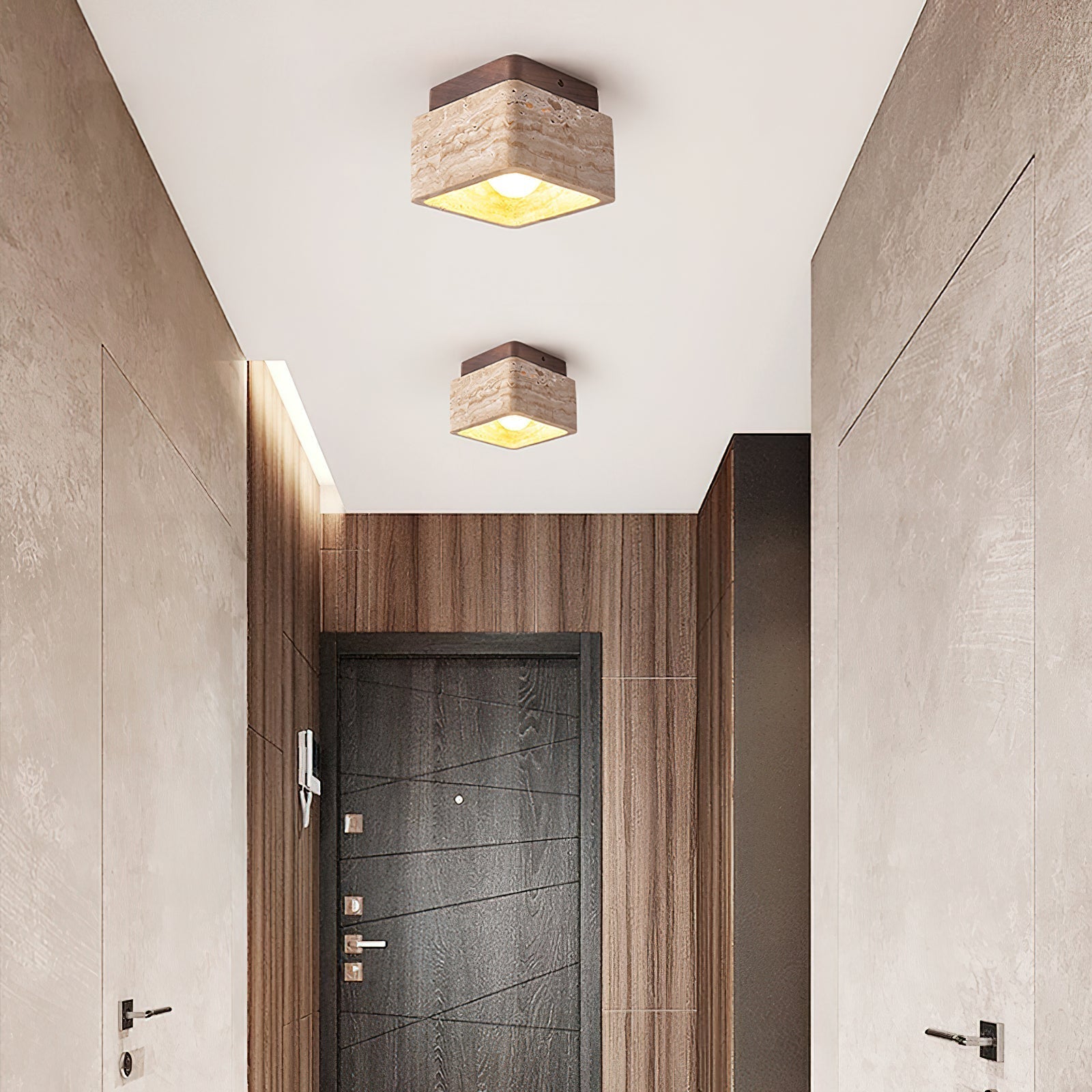 Vellin Travertine Square Flush Mount Ceiling Light - Letslighting