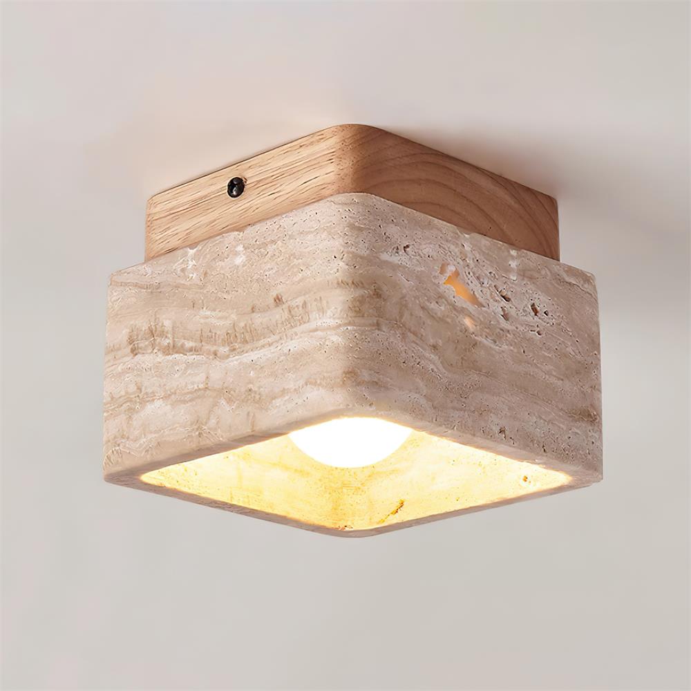 Vellin Travertine Square Flush Mount Ceiling Light - Letslighting