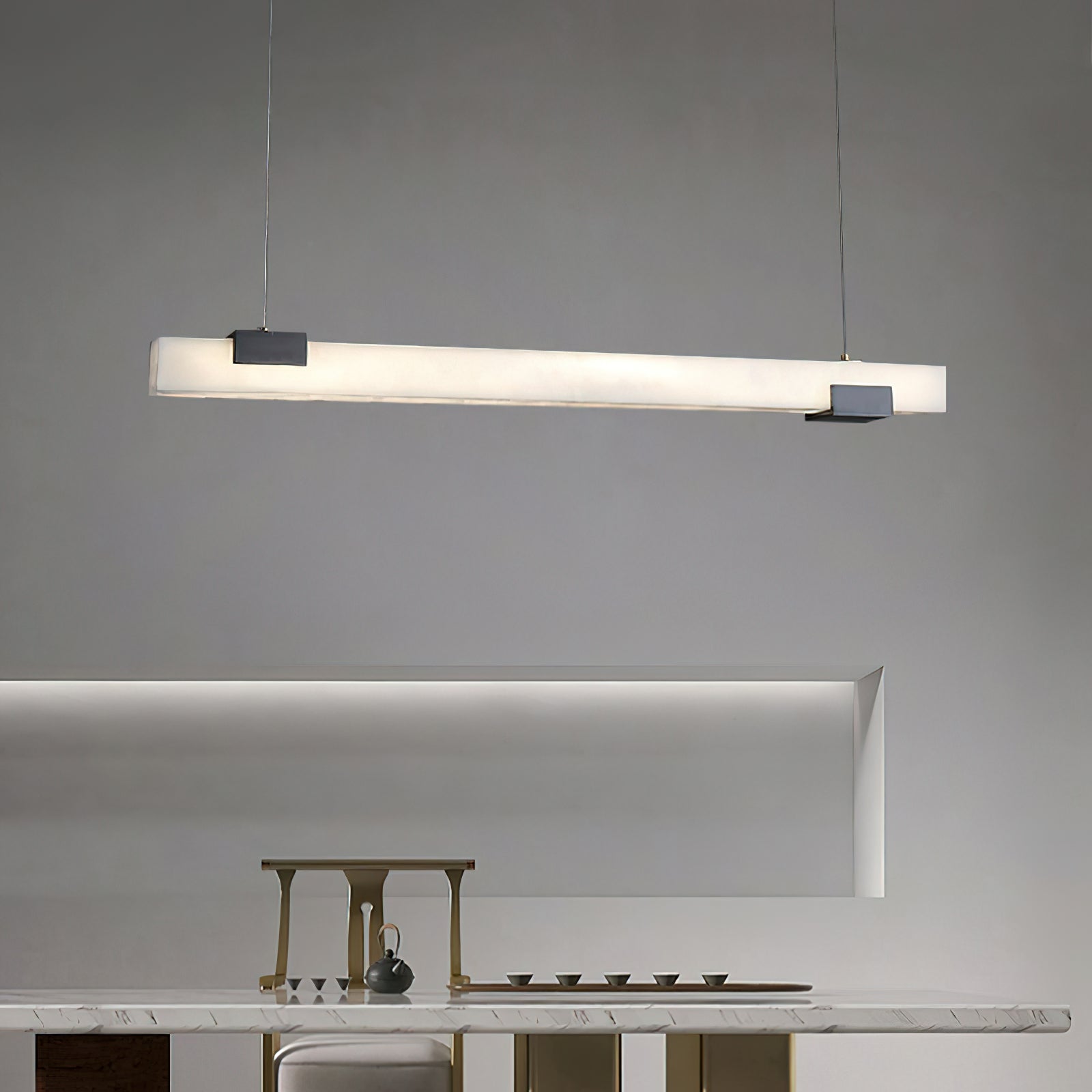 Avert Modern Minimalist Brass Alabaster Pendant Light - Letslighting