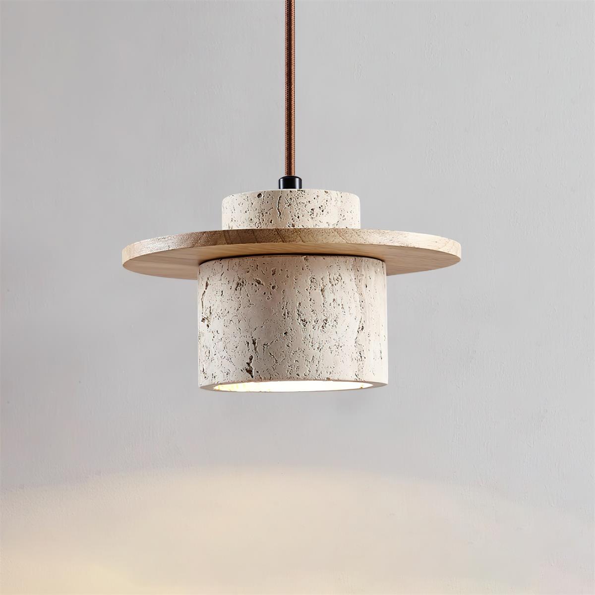 Ritta Pendant Light Travertine Cylinder Disc Wood - Letslighting