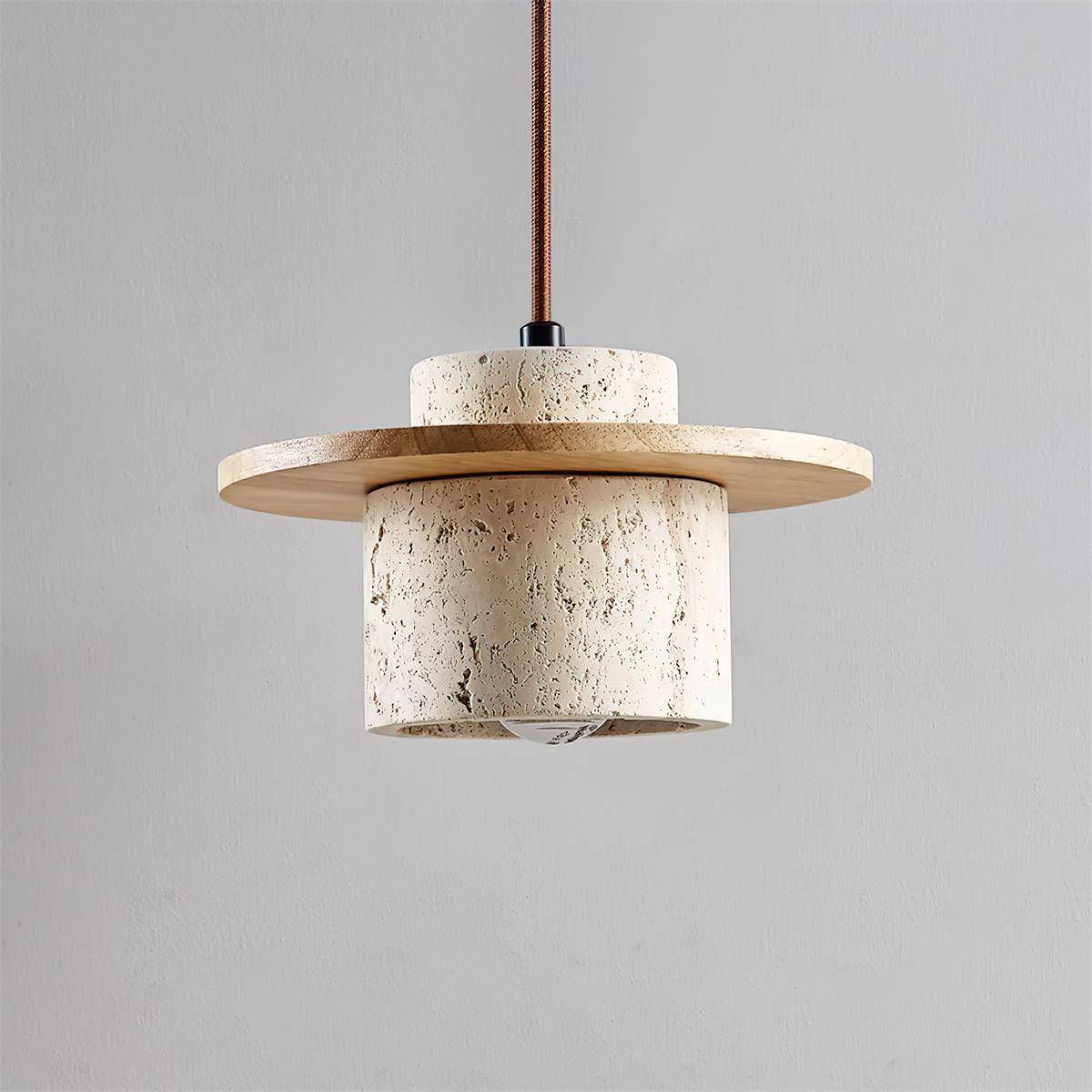 Ritta Pendant Light Travertine Cylinder Disc Wood - Letslighting