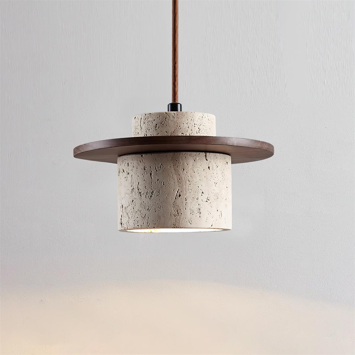 Ritta Pendant Light Travertine Cylinder Disc Wood - Letslighting