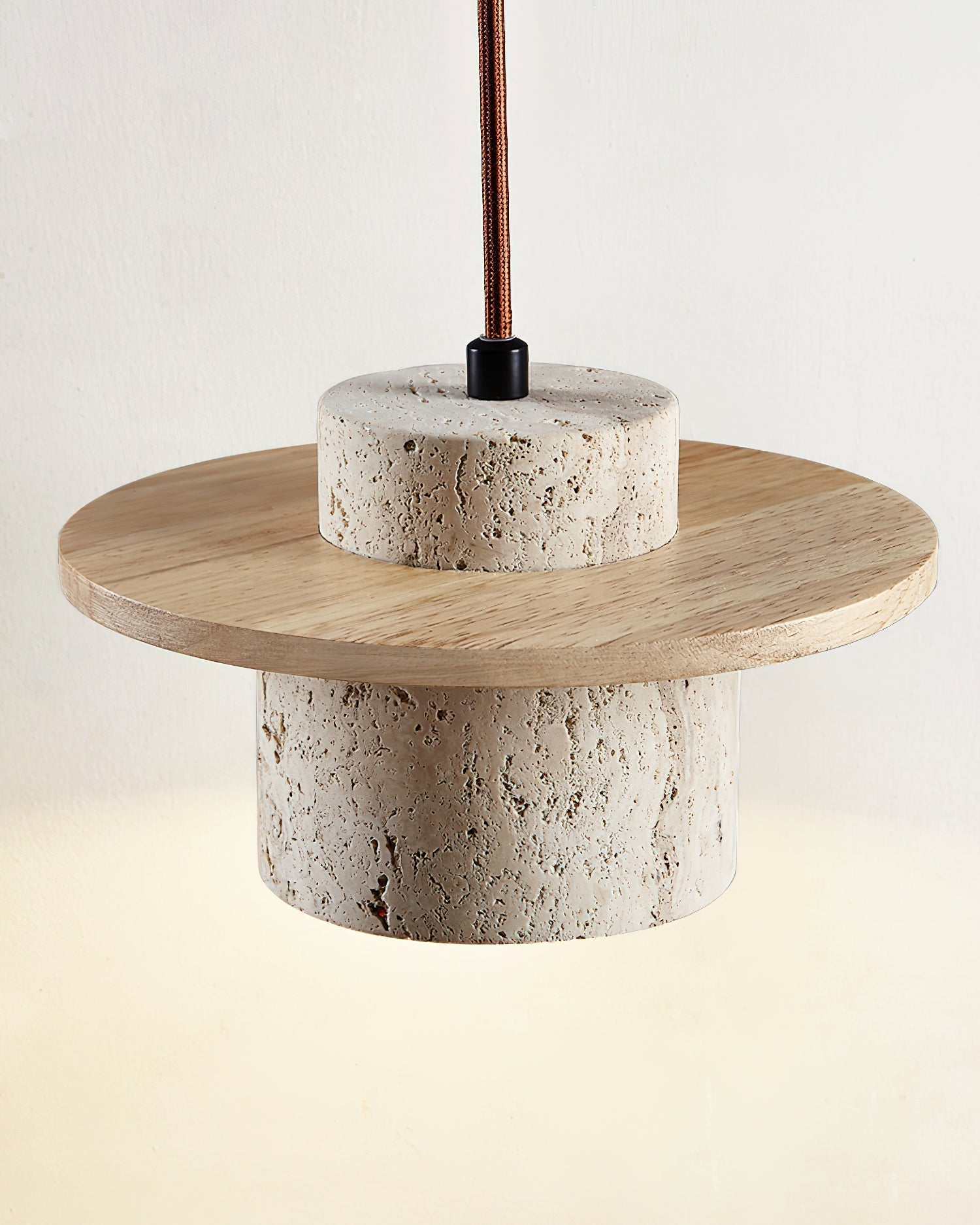 Pendant Lamp Travertine Cylinder Walnut Wood Disc Artisanal - Letslighting