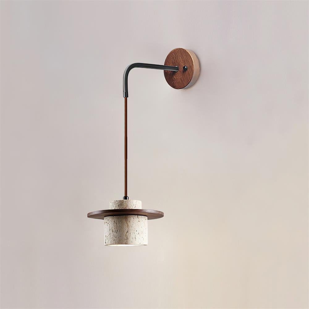 Ritta Wall Lamp Travertine Cylinder Walnut Wood - Letslighting