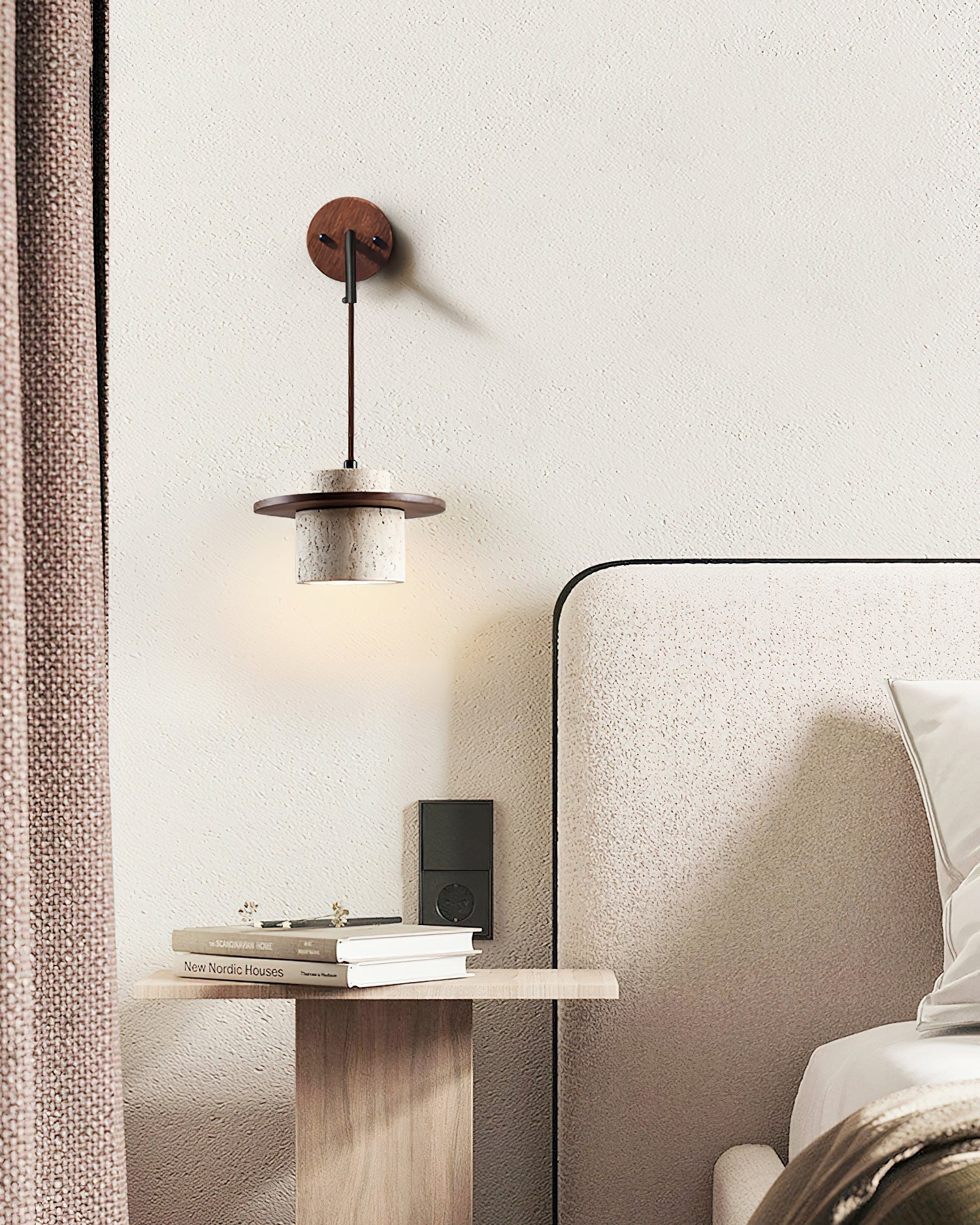 Ritta Wall Lamp Travertine Cylinder Walnut Wood - Letslighting