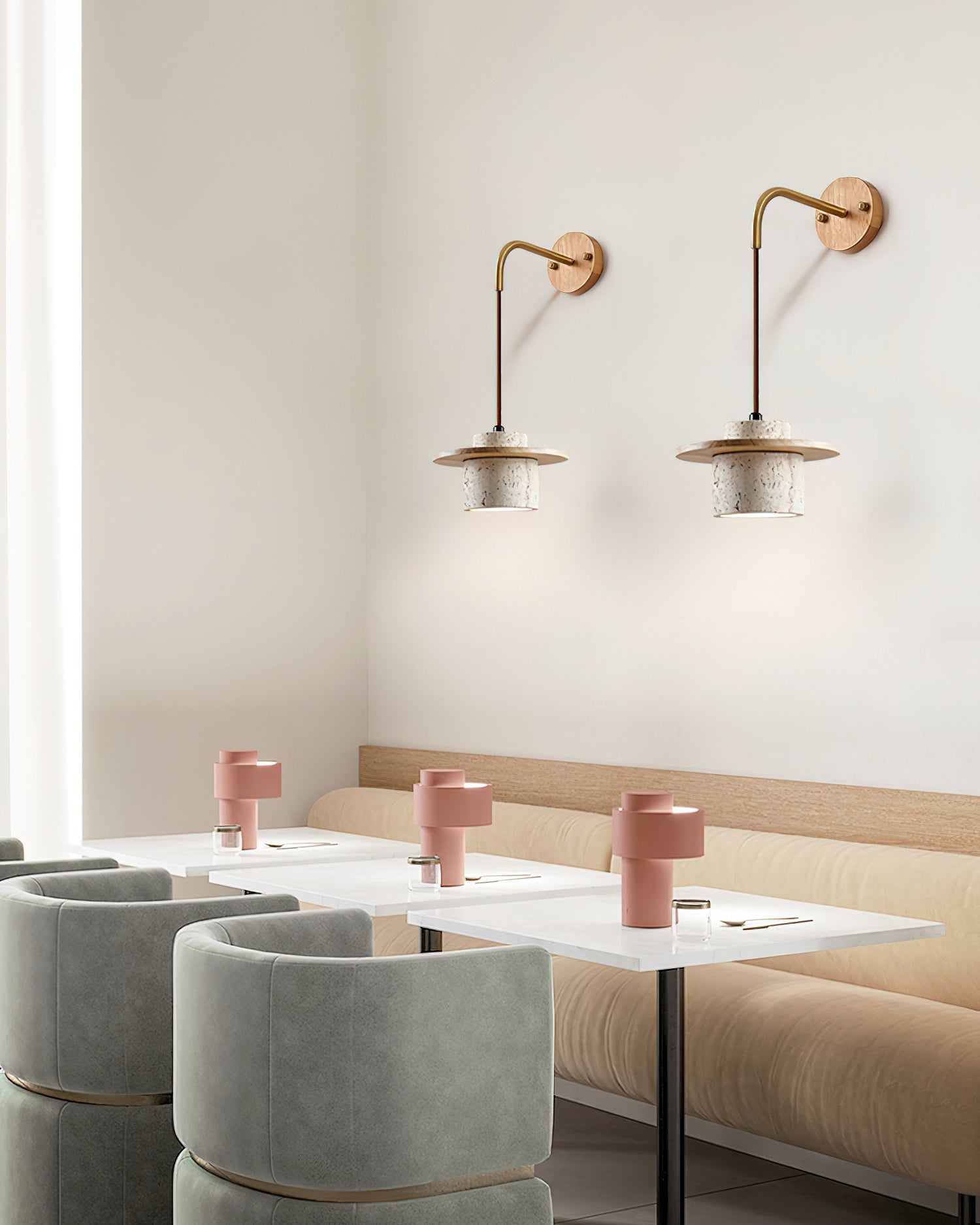 Ritta Wall Lamp Travertine Cylinder Walnut Wood - Letslighting