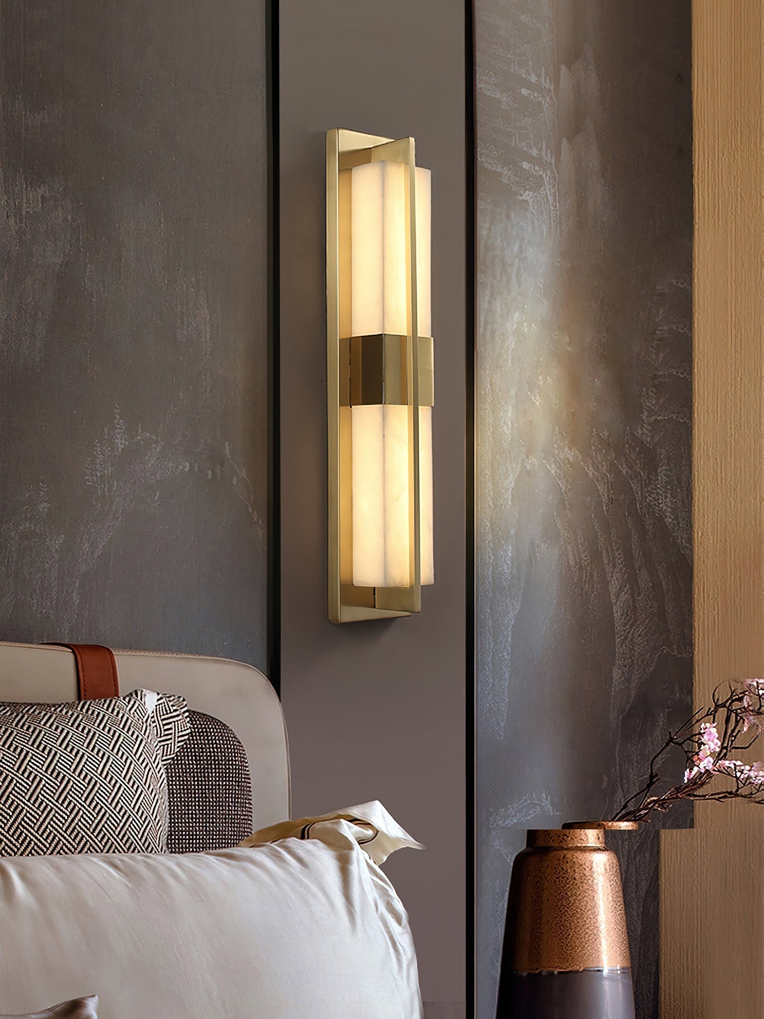Yale LED Modern Minimalist Brass Alabaster Sconce Wall Lamp - Letslighting