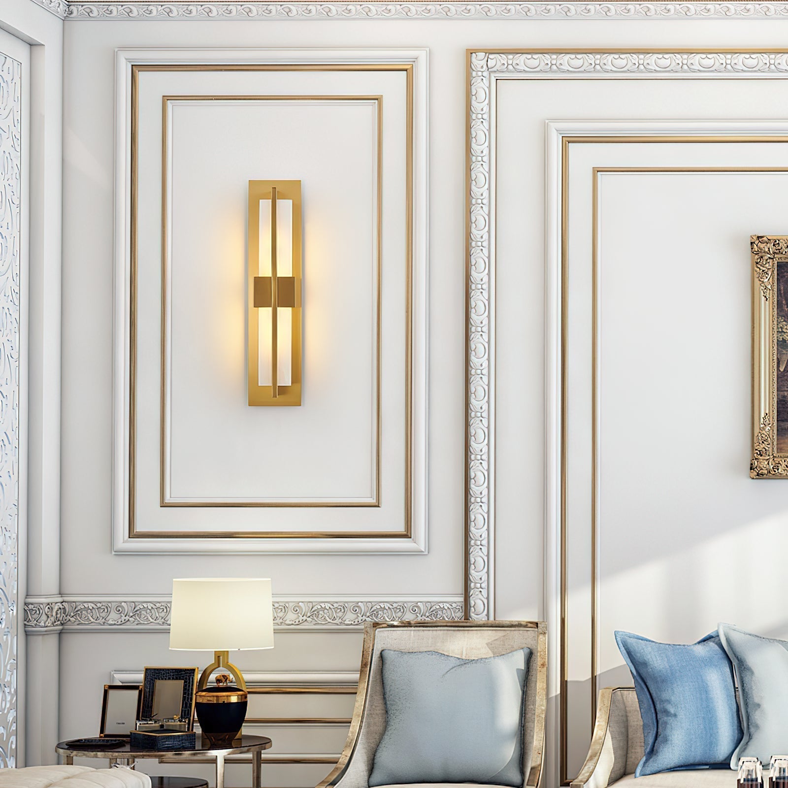 Yale LED Modern Minimalist Brass Alabaster Sconce Wall Lamp - Letslighting