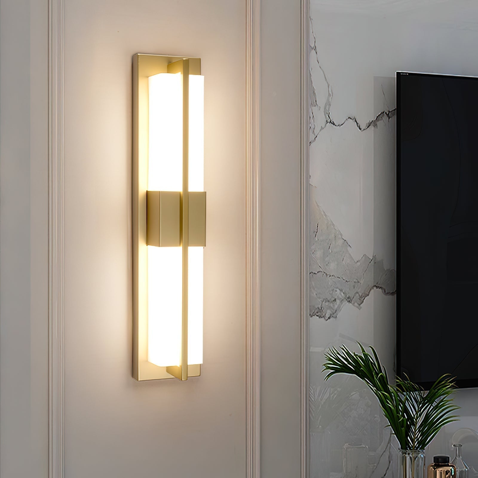 Yale LED Modern Minimalist Brass Alabaster Sconce Wall Lamp - Letslighting