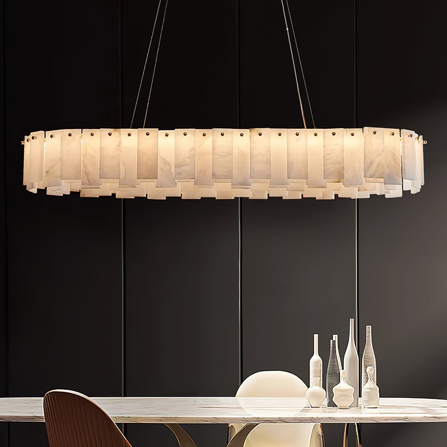 Aero Postmodern Luxury Round Brass Alabaster Chandelier - Letslighting