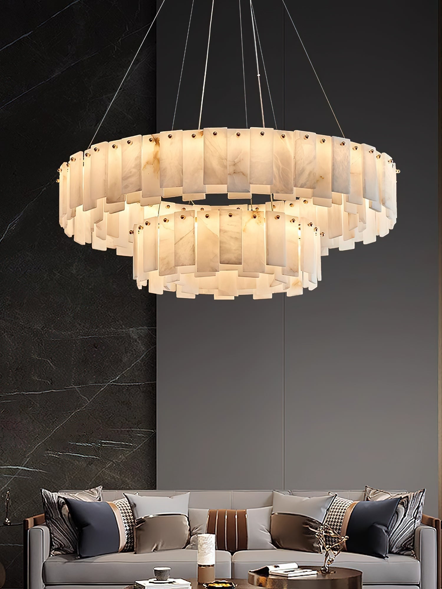 Aero Postmodern Luxury Round Brass Alabaster Chandelier - Letslighting