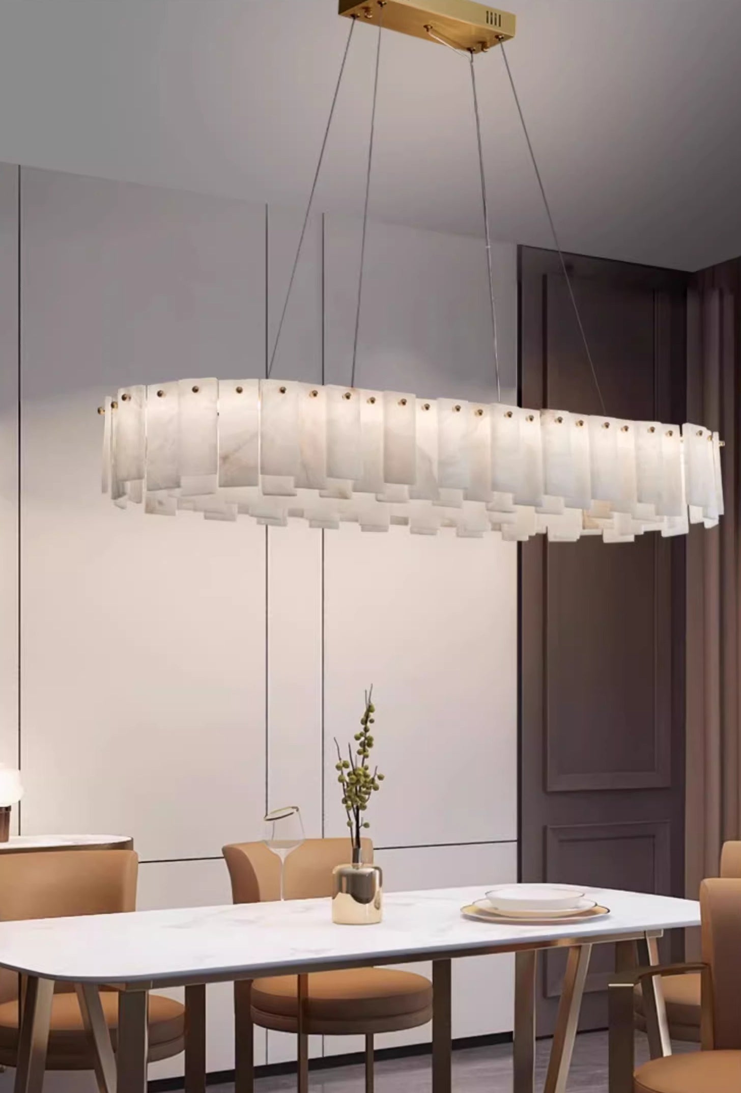 Aero Postmodern Luxury Round Brass Alabaster Chandelier - Letslighting